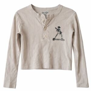 John Galt Nashville Skeleton Graphic Henley Crop Top XS/Sm Brandy Melville